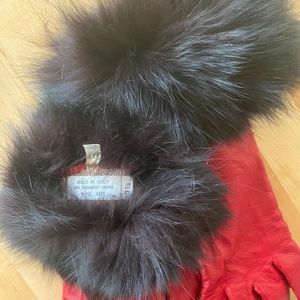 Michael Levin collection red fur gloves size 7 1/2